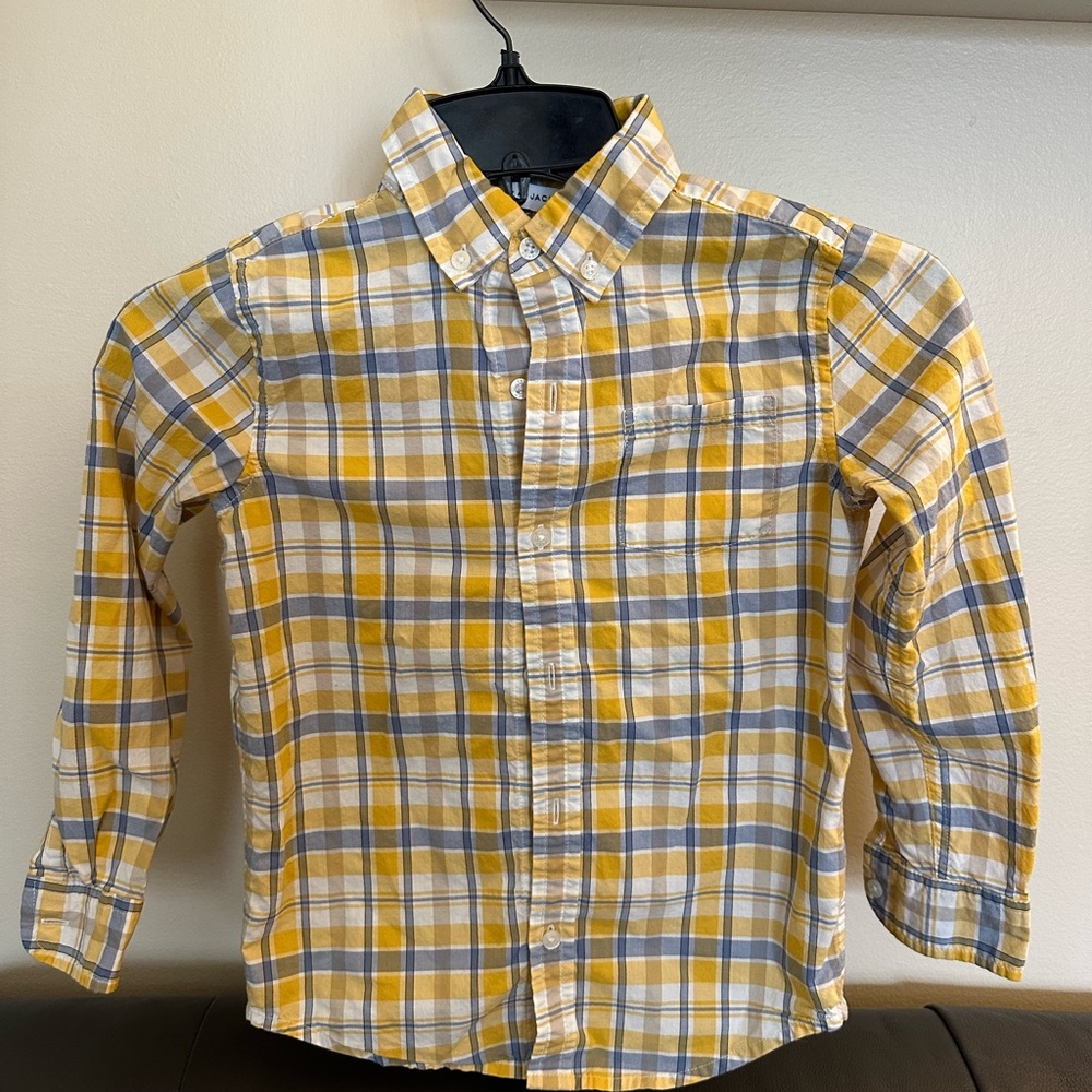 Janie and Jack Yellow and Gray Checkered Button Down Shirt